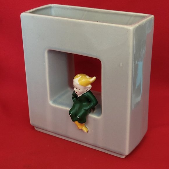 VTG 3D Pixie Elf Wall Pocket Planter Vase Open Square - Picture 7 of 13